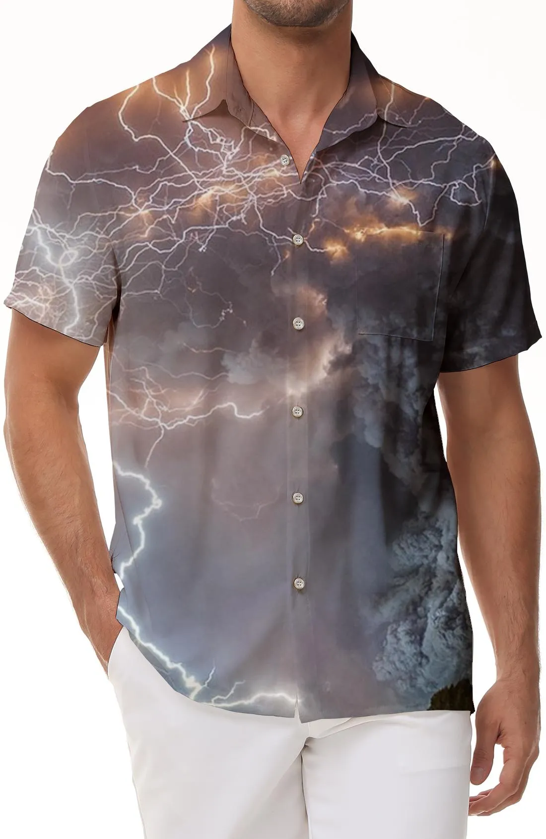 3D Lightning Bolt Print Fashion Style Retro Hawaiian Shirt Men's Casual Outdoor Short Sleeve Lapel Button