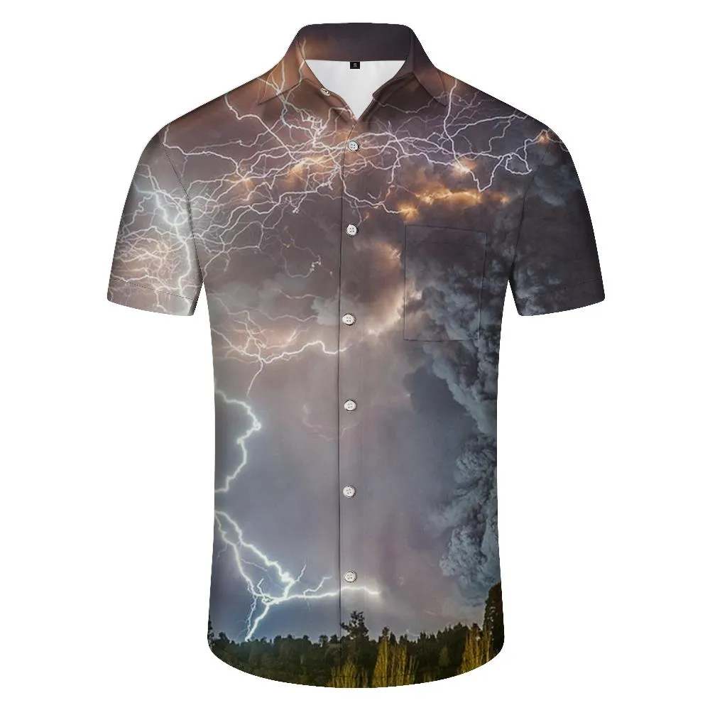 3D Lightning Bolt Print Fashion Style Retro Hawaiian Shirt Men's Casual Outdoor Short Sleeve Lapel Button