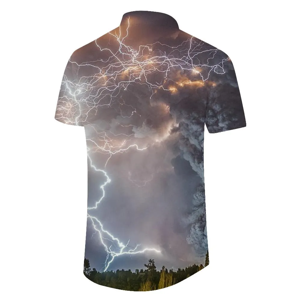 3D Lightning Bolt Print Fashion Style Retro Hawaiian Shirt Men's Casual Outdoor Short Sleeve Lapel Button