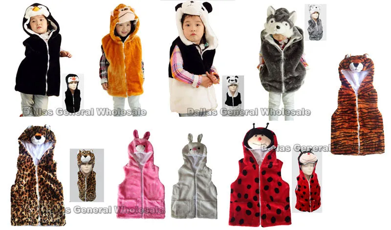 Assorted Kids Animal Fuzzy Vests Wholesale