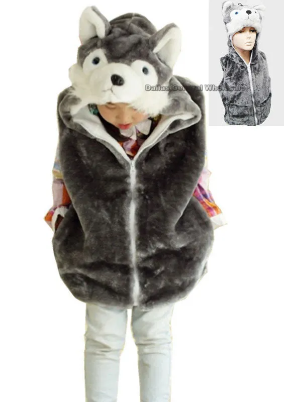 Assorted Kids Animal Fuzzy Vests Wholesale