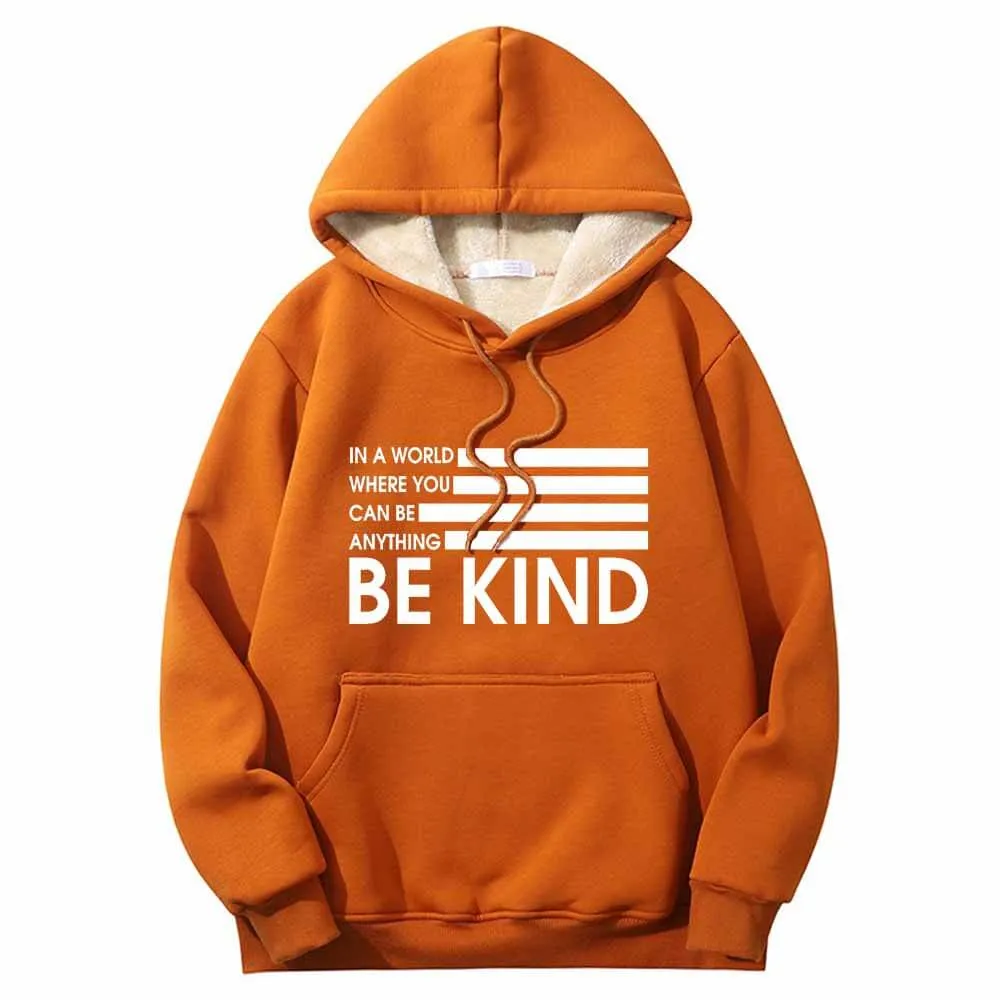 Be Kind American Flag Warm Fleece Sherpa Lined Hoodie