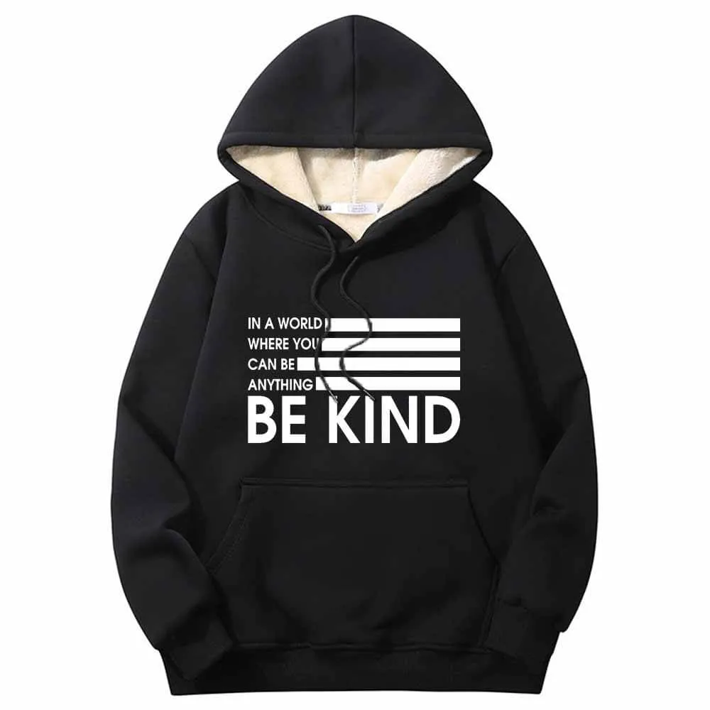 Be Kind American Flag Warm Fleece Sherpa Lined Hoodie