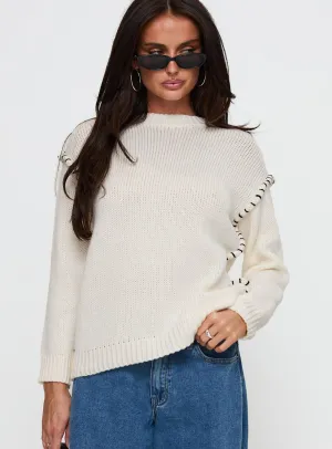 Change The Weather Contrast Stitch Knit Sweater Cream