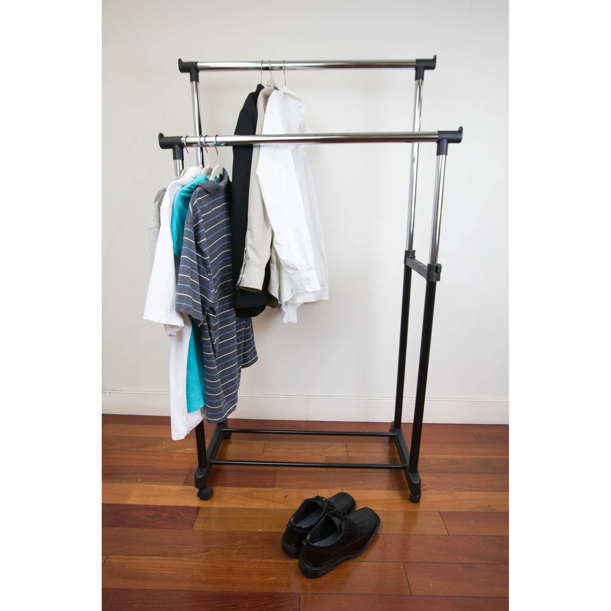 Chrome Plated Steel Double Garment Rack, Black