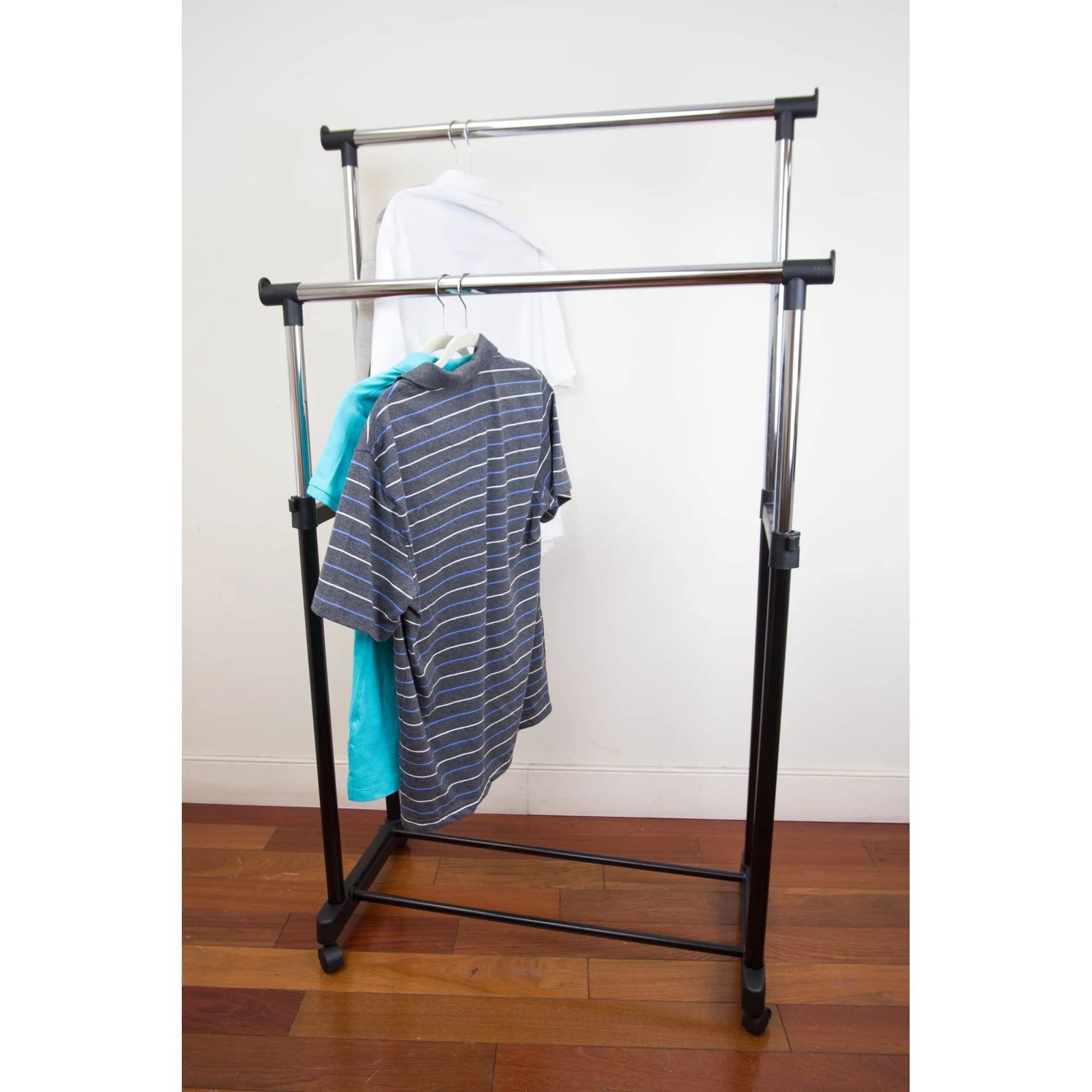 Chrome Plated Steel Double Garment Rack, Black