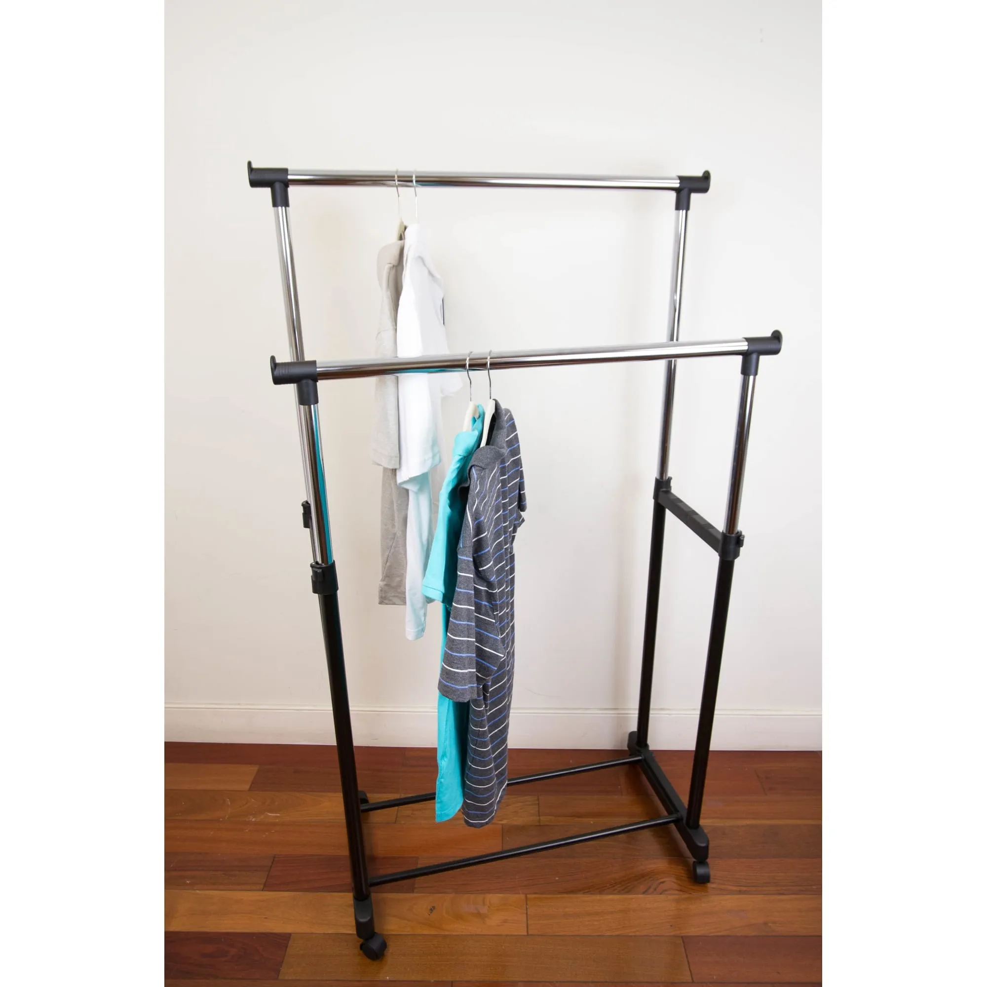 Chrome Plated Steel Double Garment Rack, Black