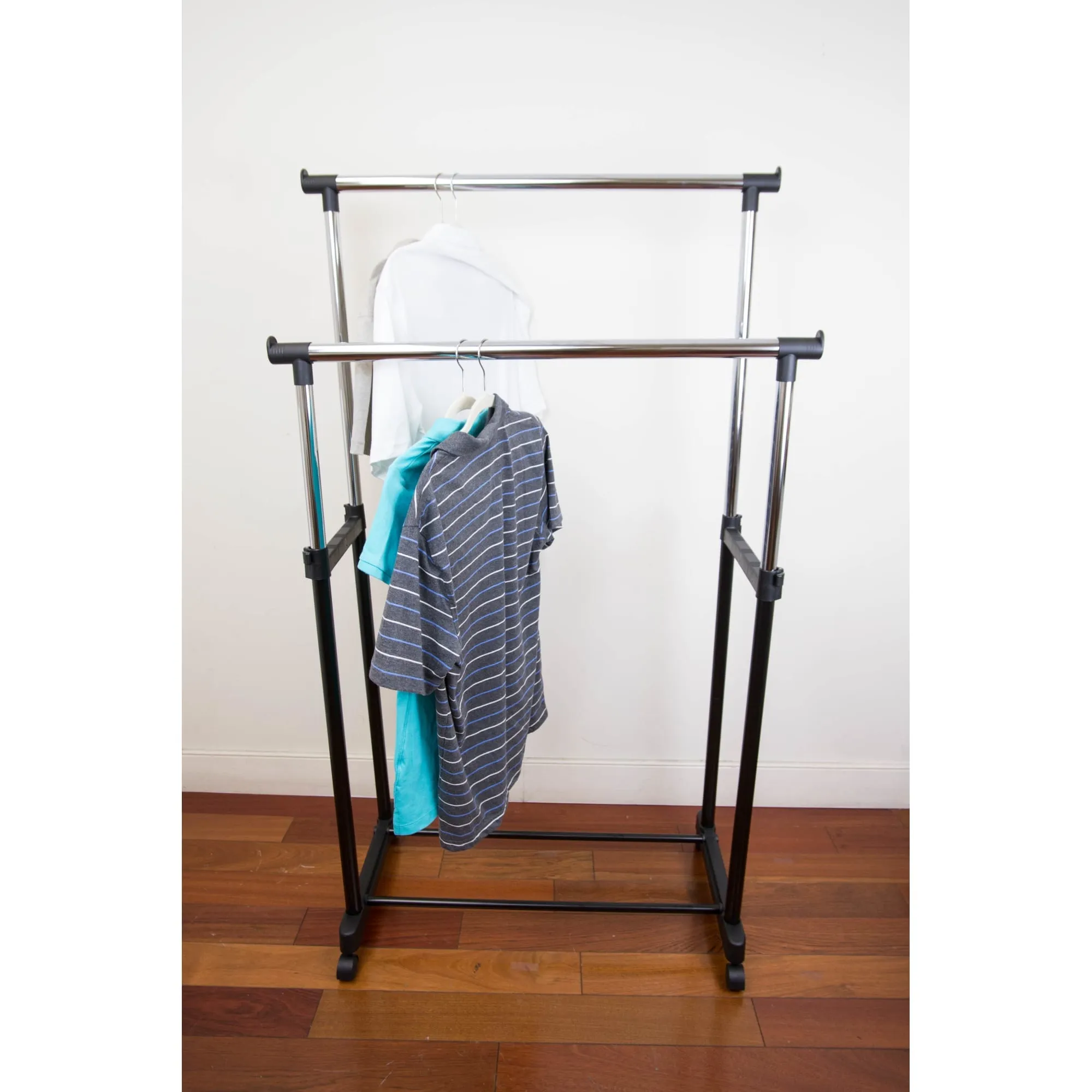 Chrome Plated Steel Double Garment Rack, Black