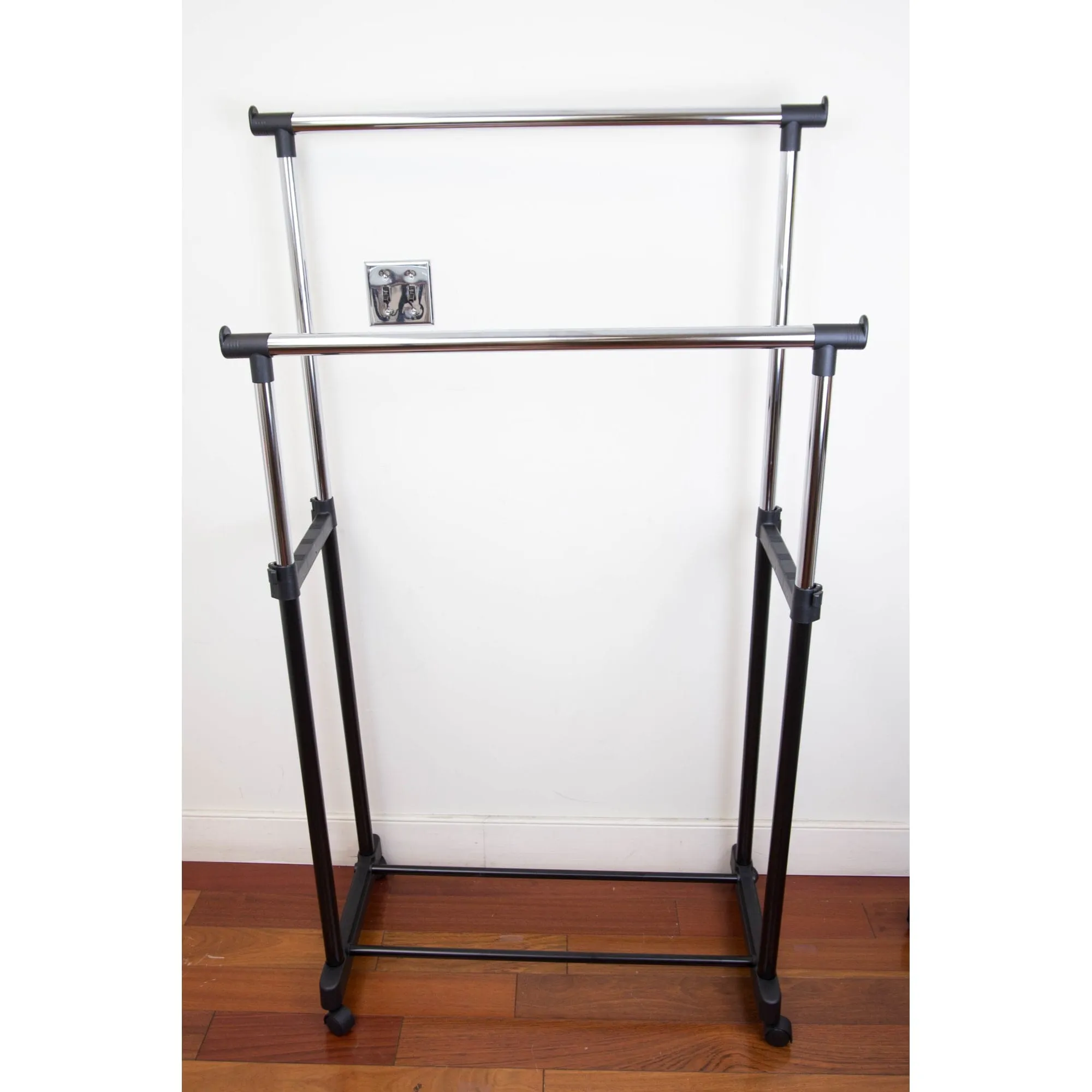 Chrome Plated Steel Double Garment Rack, Black