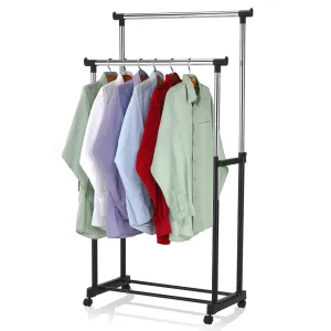 Chrome Plated Steel Double Garment Rack, Black