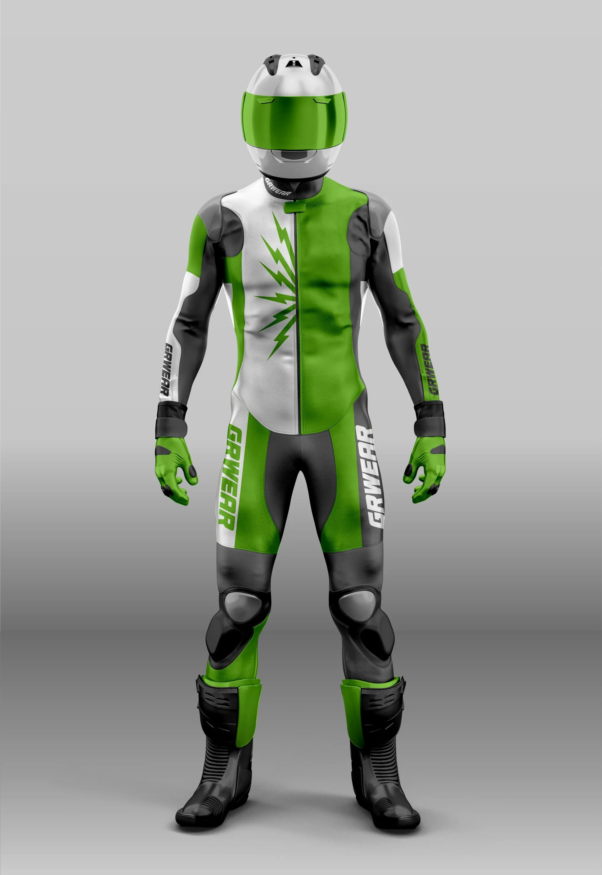 Custom grwear Motorcycle riding suit Green/White Leather