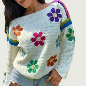 Floral Knit Loose Sweater – Colorful and Playful Design for Women