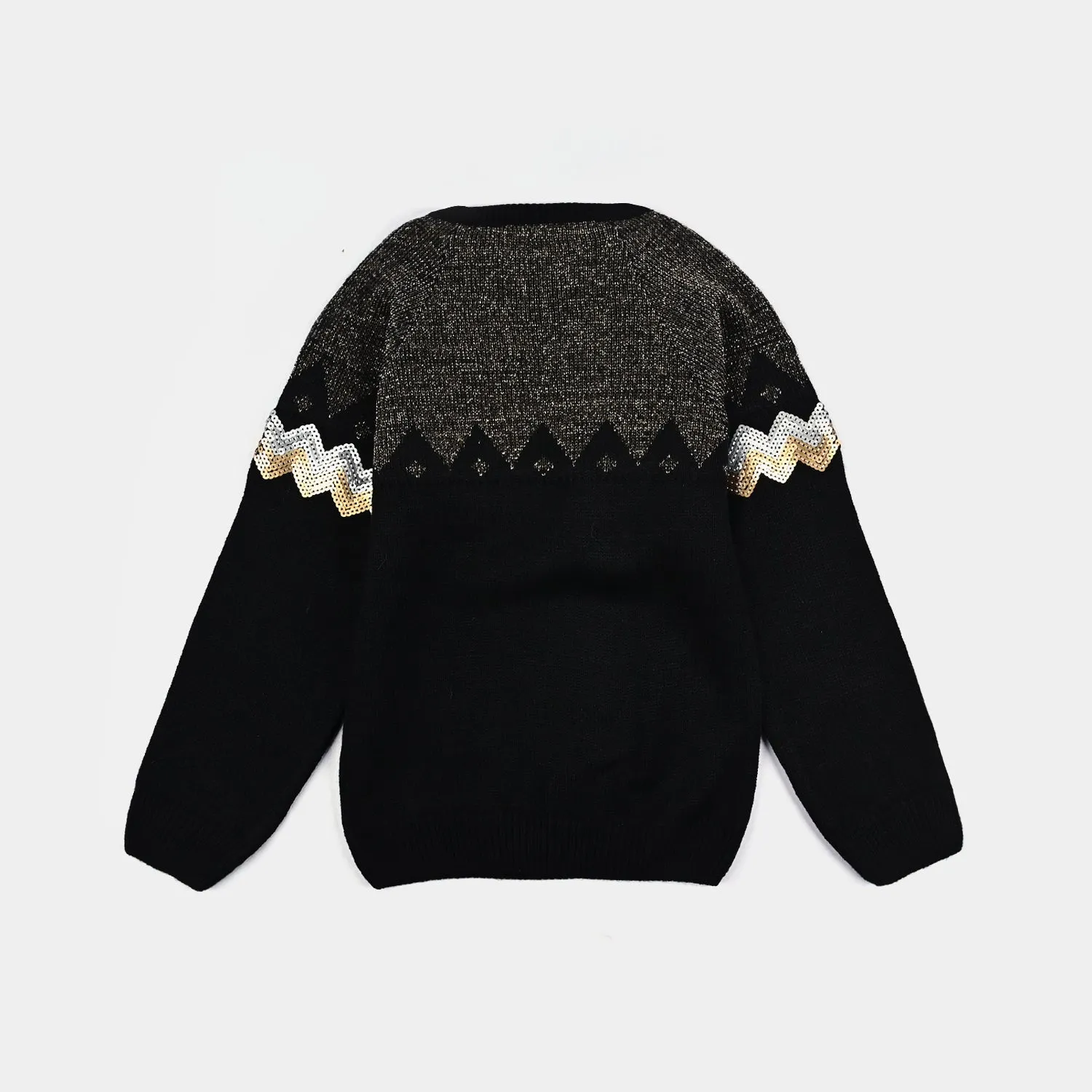 Girls Acrylic Sweater Shimmer-Black/Gold