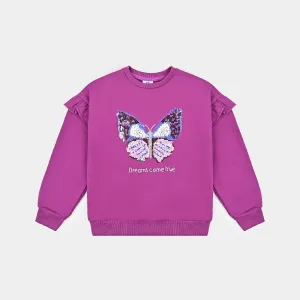 Girls Cotton Terry Sweatshirt Butterfly-Purple