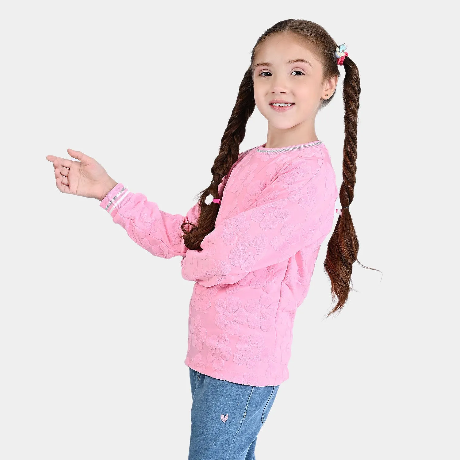 Girls Jacquard Sweatshirt Pink Flower