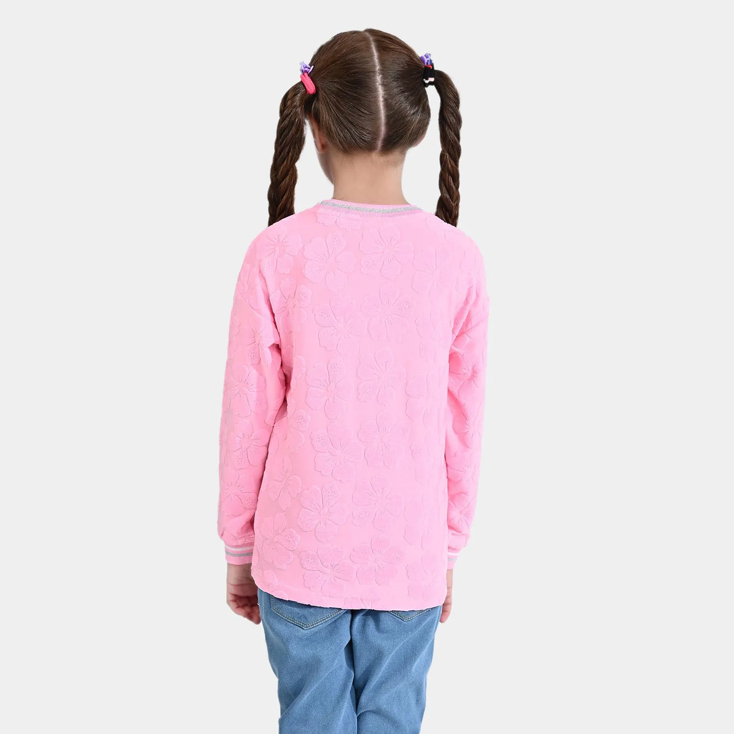 Girls Jacquard Sweatshirt Pink Flower