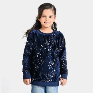 Girls Velvet Sweatshirt SEQUENCE-NAVY