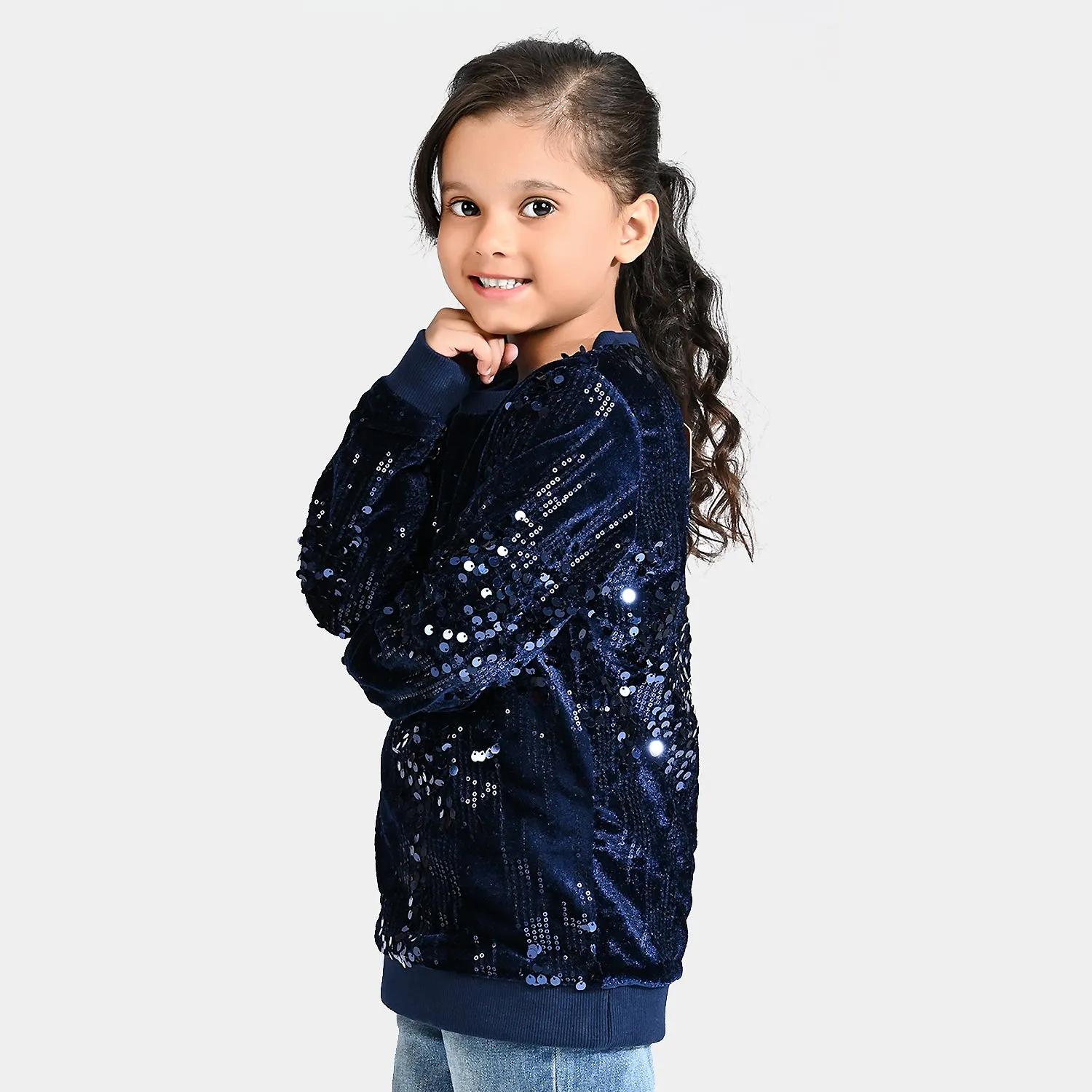 Girls Velvet Sweatshirt SEQUENCE-NAVY