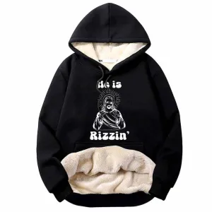 He Is Rizzin Christian Funny Fleece Sherpa Hoodie