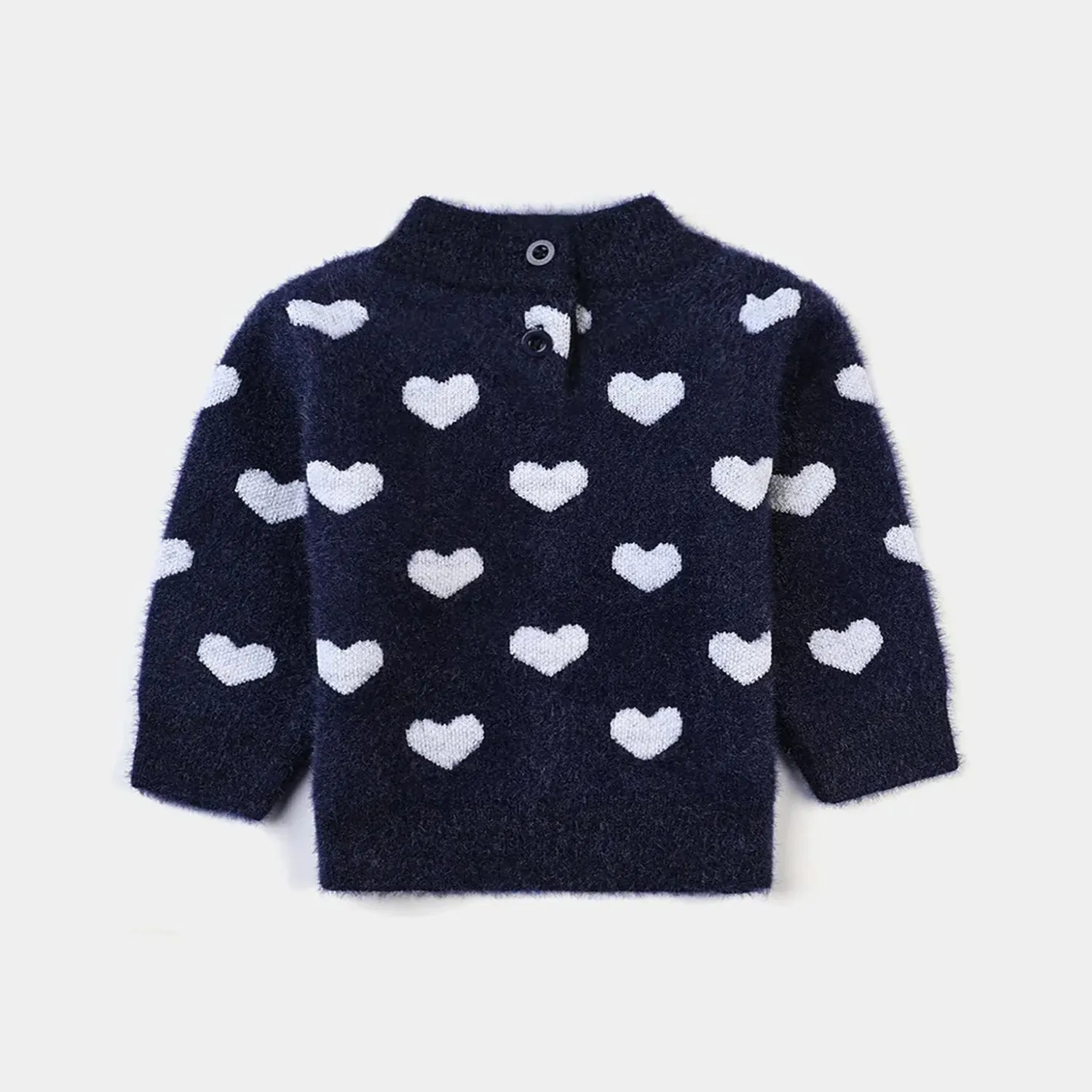 Infant Girls Feather-Acrylic Sweater Feather Heart-NAVY