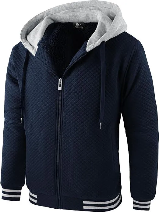 Men's Sherpa Fleece Lined Zip Up Hoodie-ZPK005616