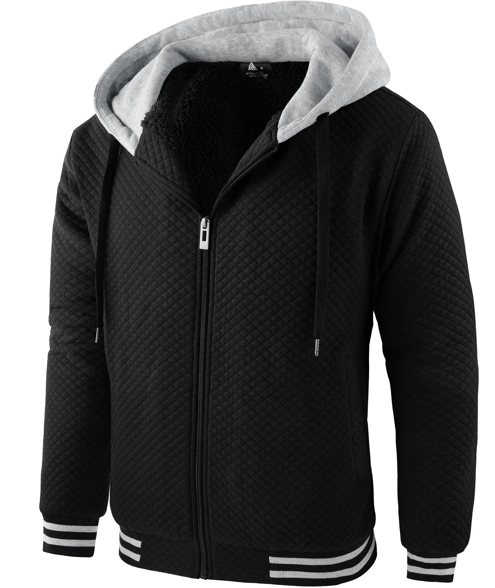 Men's Sherpa Fleece Lined Zip Up Hoodie-ZPK005616