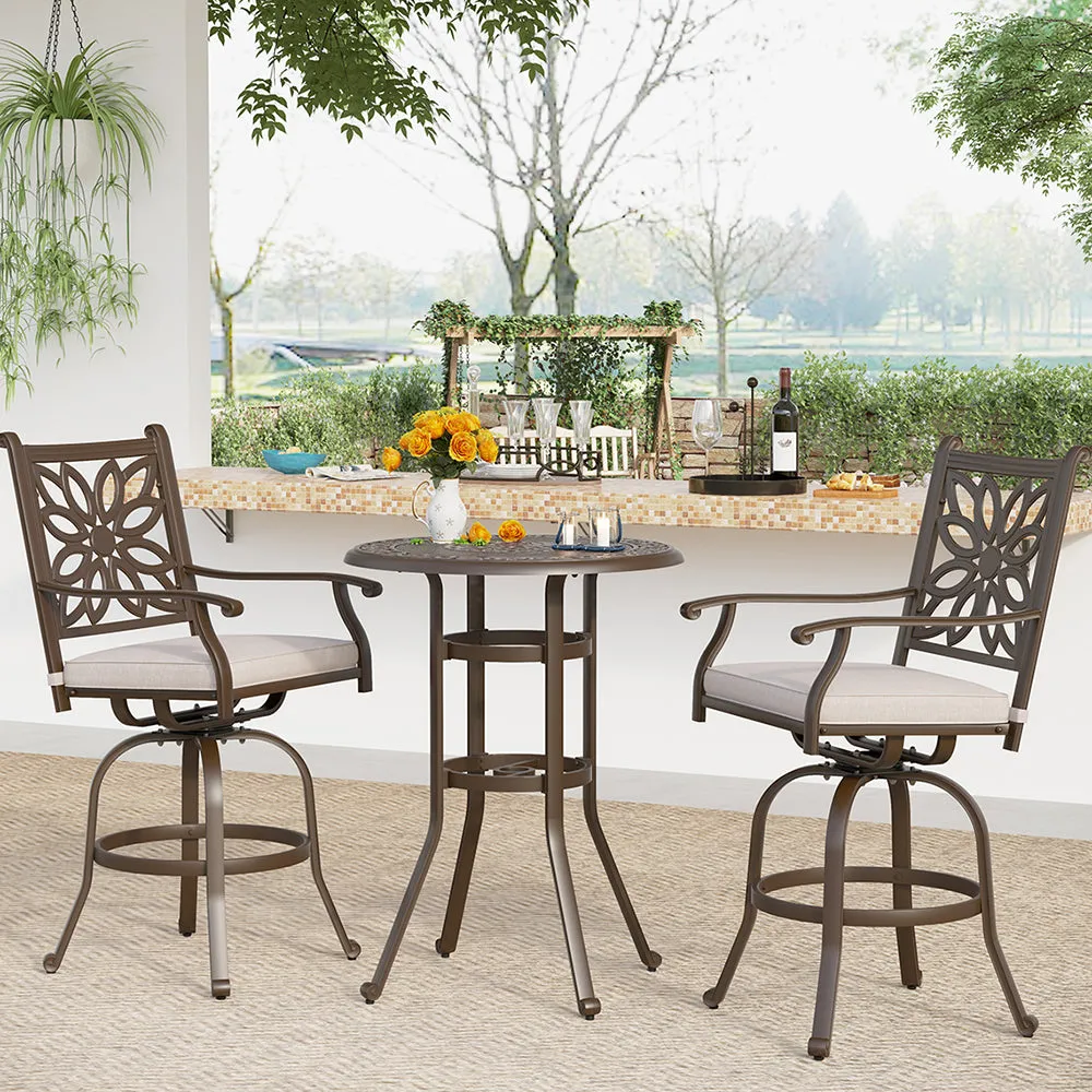 MFSTUDIO Cast Aluminum Outdoor Pub Height Swivel Bistro Bar Stools