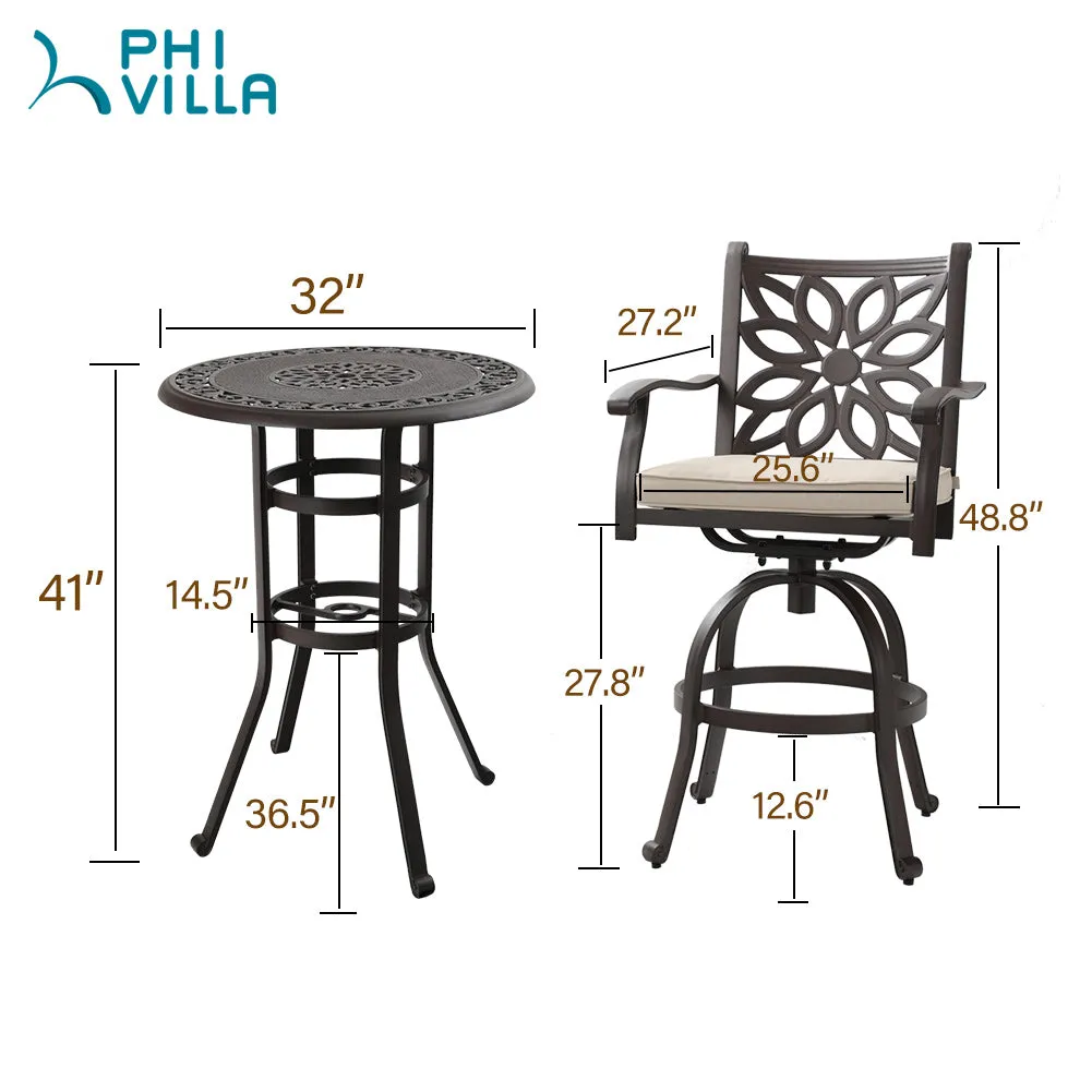 MFSTUDIO Cast Aluminum Outdoor Pub Height Swivel Bistro Bar Stools