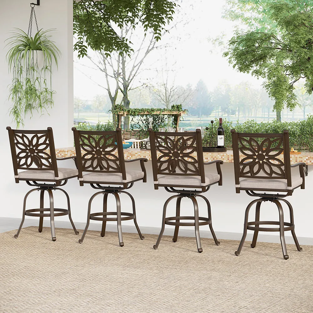 MFSTUDIO Cast Aluminum Outdoor Pub Height Swivel Bistro Bar Stools