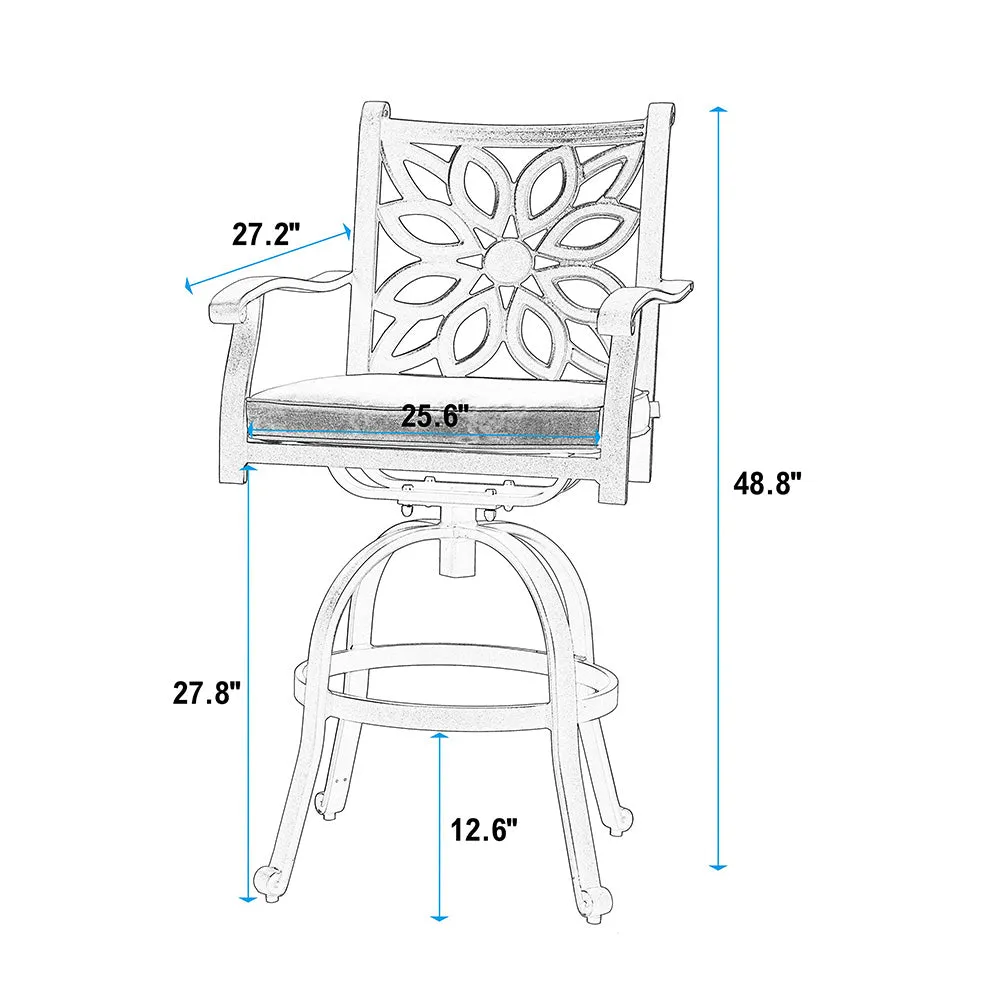 MFSTUDIO Cast Aluminum Outdoor Pub Height Swivel Bistro Bar Stools