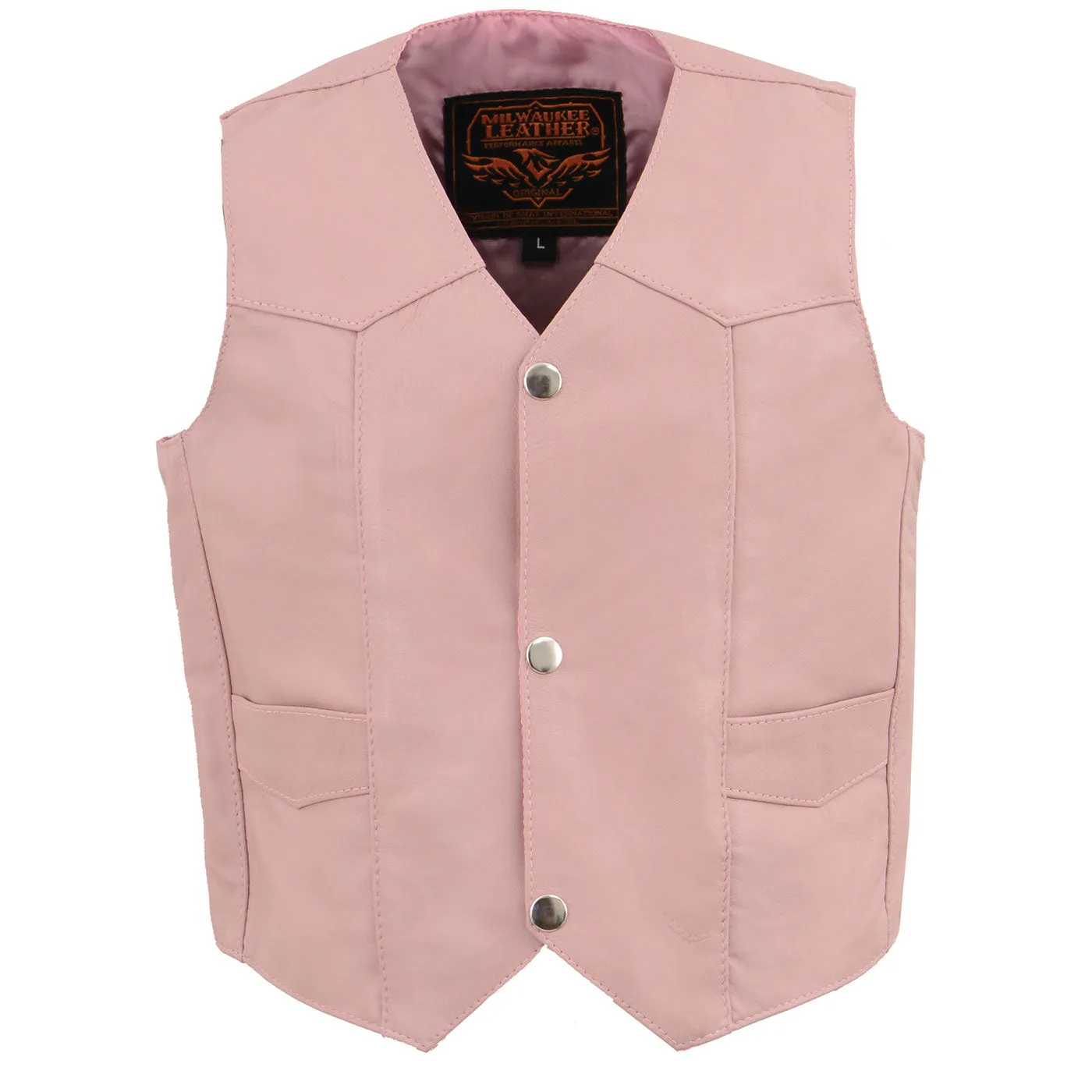 Milwaukee Leather SH2011LPNK Girls Pink Classic Three Snap Leather Vest