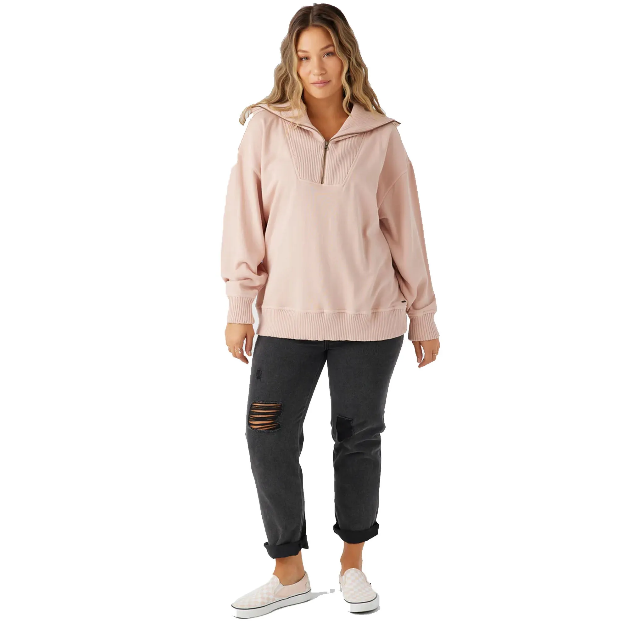 O'Neill Karma Mock Zip Women's L/S Pullover - Rose Dust