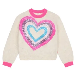 SEQUIN HEART KNIT SWEATER