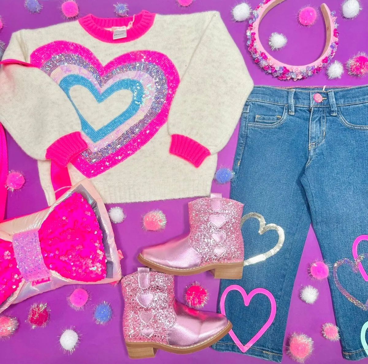 SEQUIN HEART KNIT SWEATER