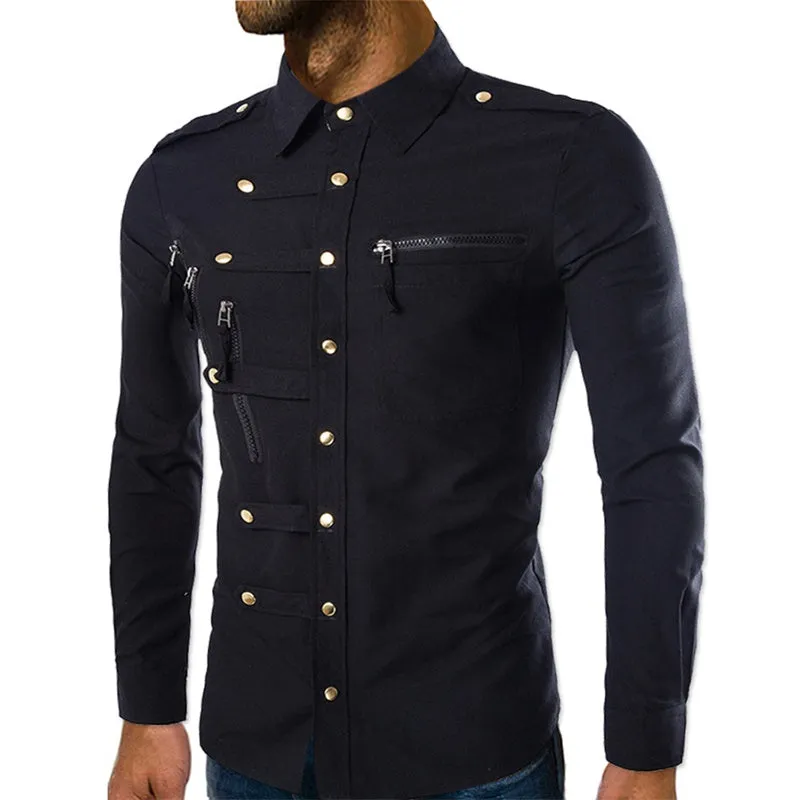 Slim Fit Zipped Pocket Shirts Black