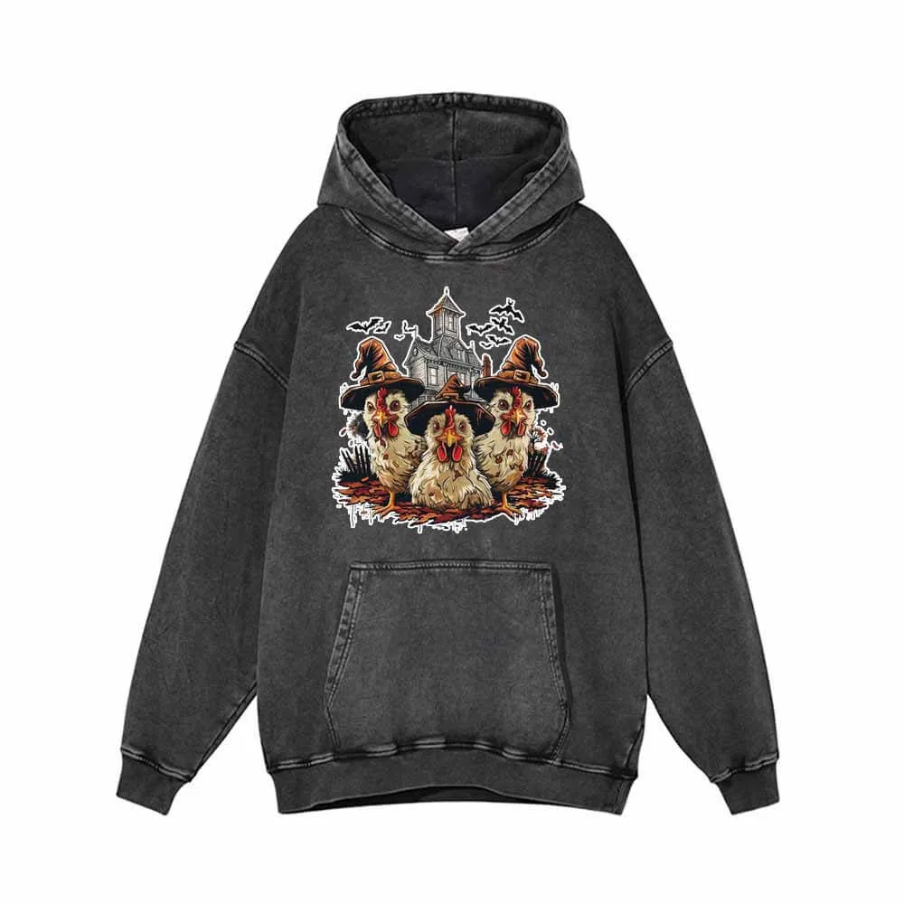 Spooky Chickens Vintage Washed Hoodie Sweatshirt