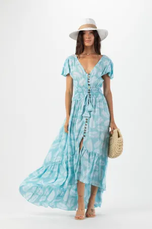 Tiare Hawaii New Moon Maxi Dress Palm Dusty Blue