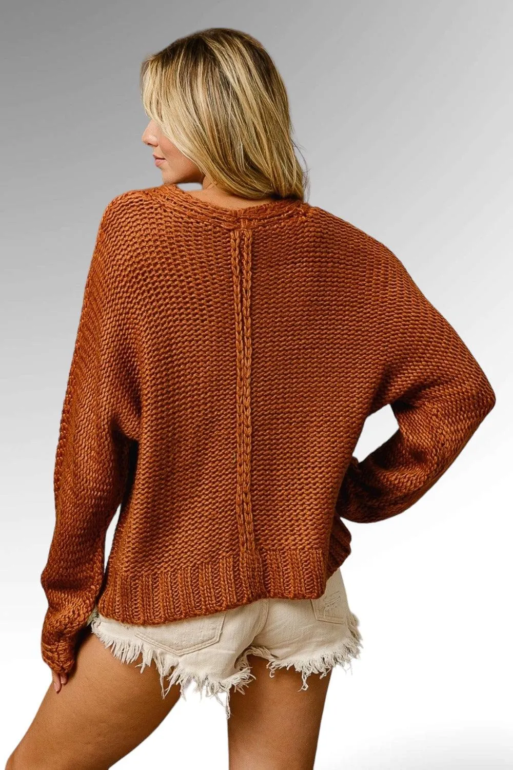 V-Neck Cable Knit Sweater