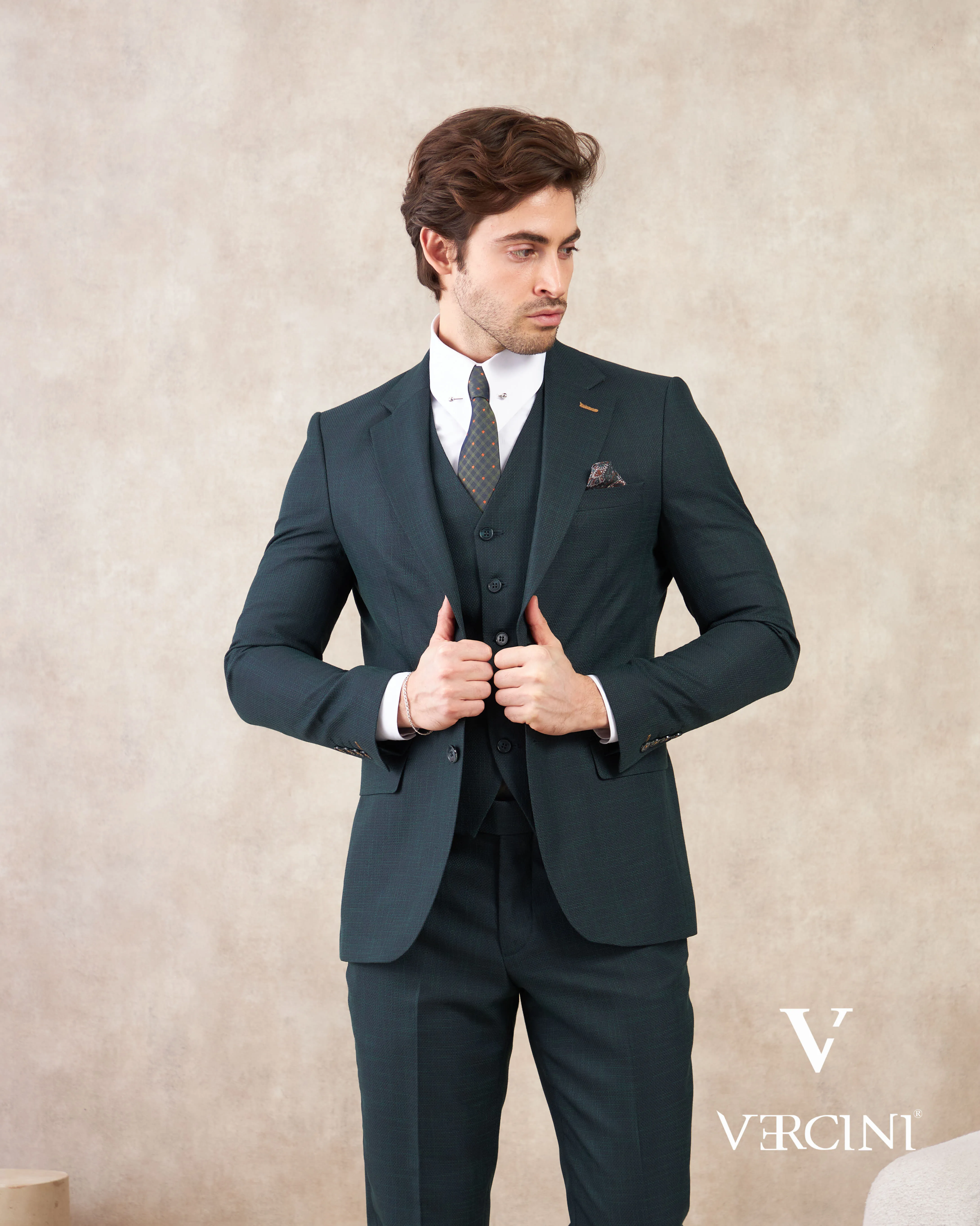 Vercini Verdant Vogue Three-Piece Men's Suit