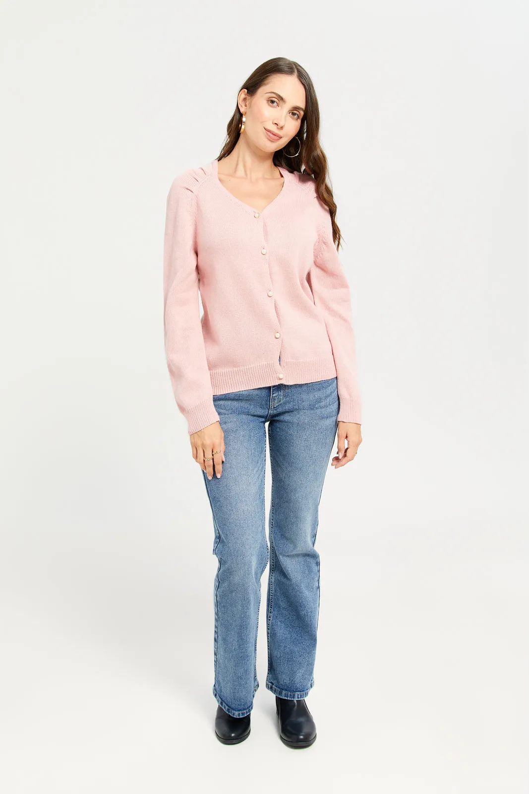 Women Pink Soft Jersey Cardigan