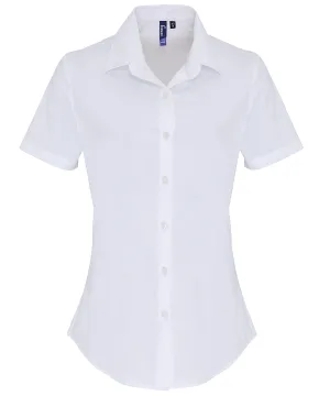 Womens stretch fit cotton poplin short sleeve blouse | White